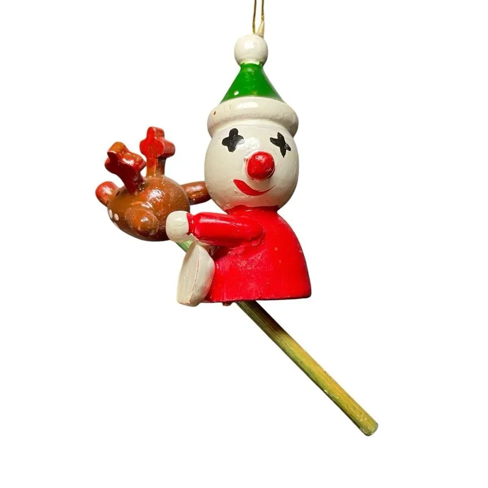 Vintage Lot of 6 Wooden Christmas Ornaments Elephant Airplane Bear Clown‎ Sled